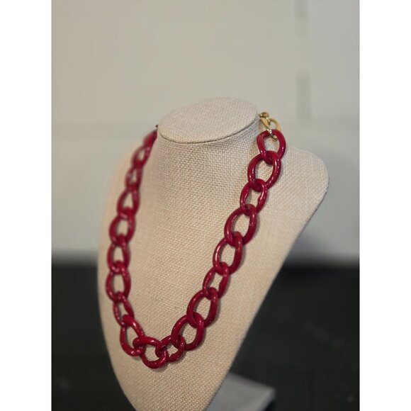 Monet Chain Necklace Vintage Red Gold Tone signed Jewelry - Picture 3 of 8